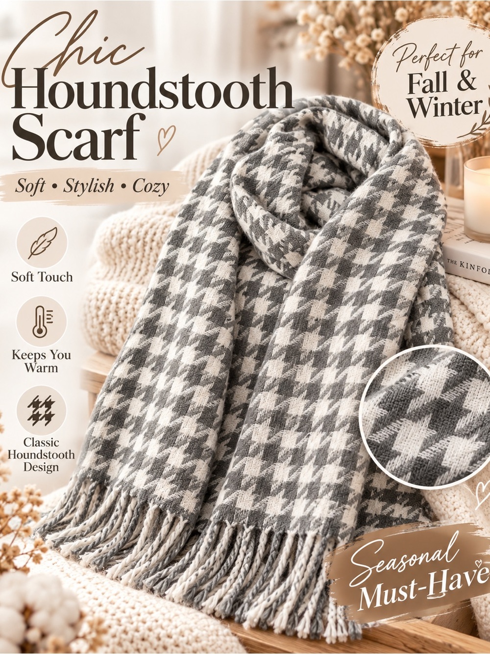 Chic Houndstooth Scarf by  - Gray/White